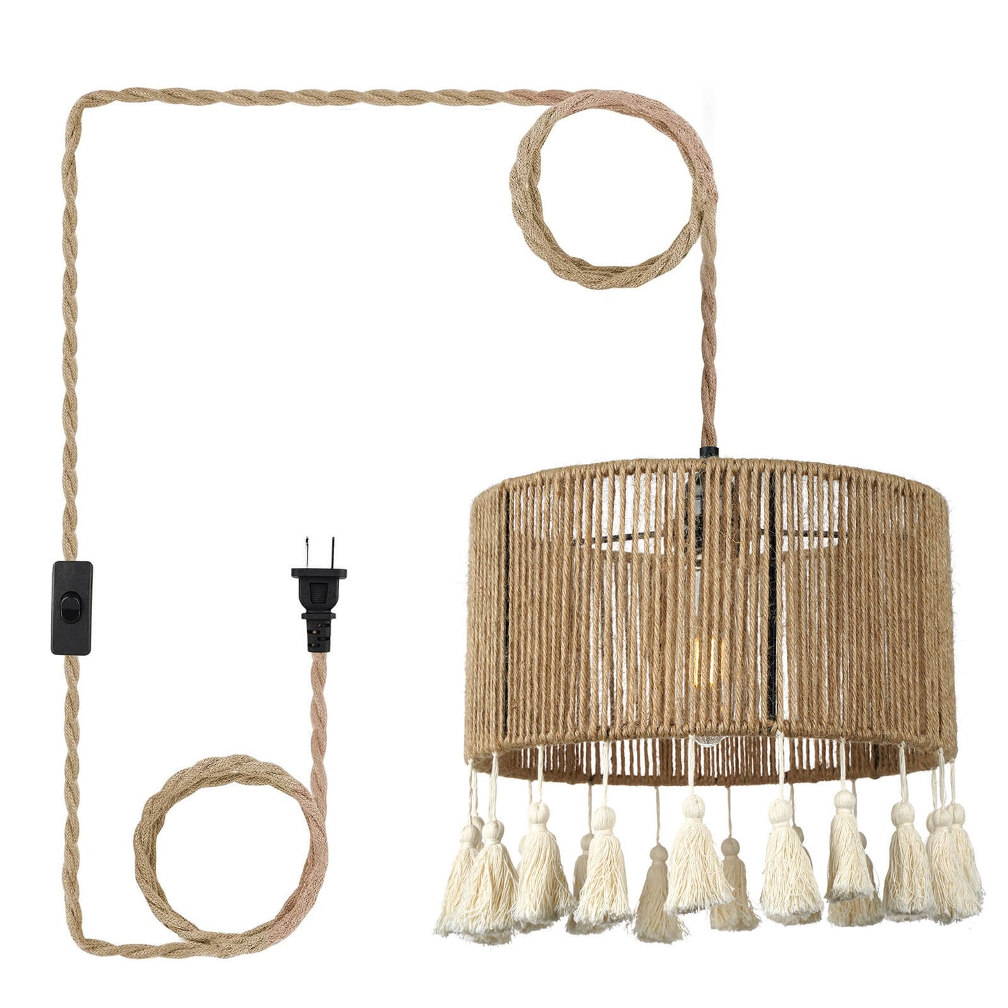 Bohemian Woven Rope Chandelier, Rustic Pendant Light for Kitchen & Bedroom Decor 11.81''W