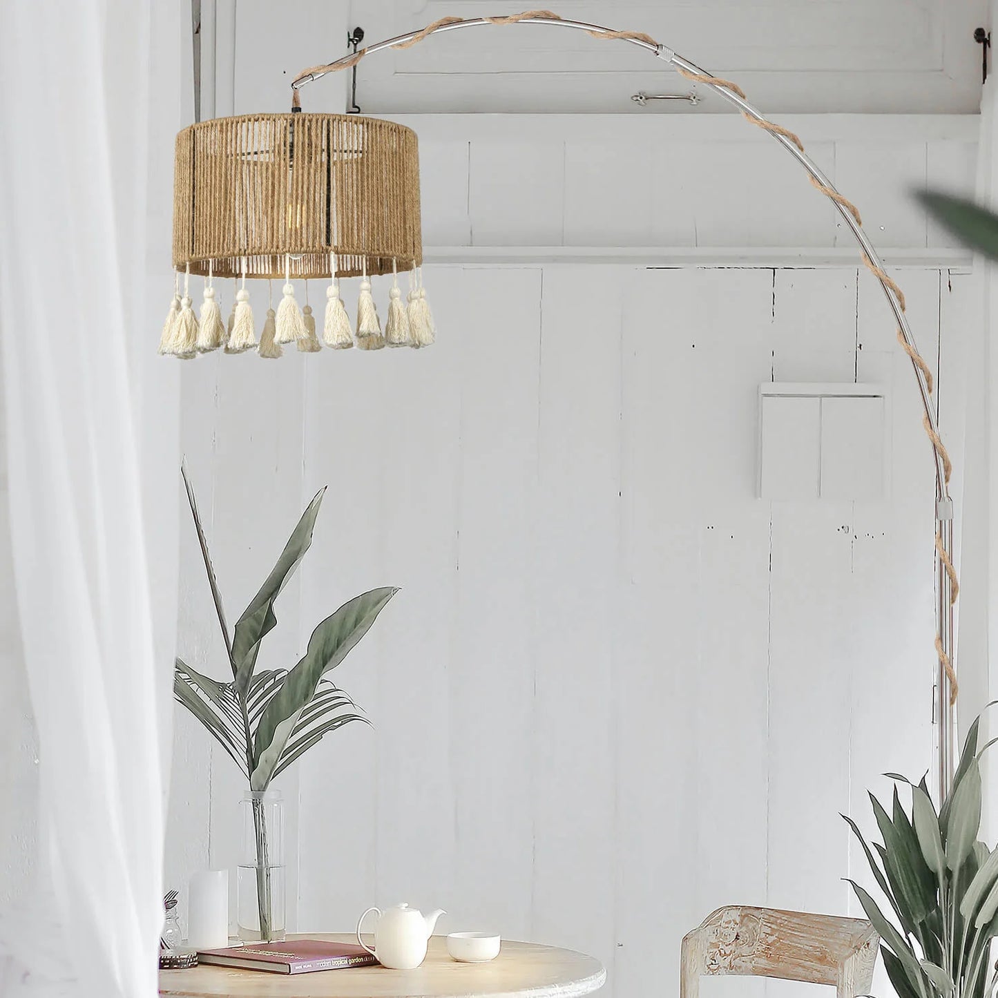 Bohemian Woven Rope Chandelier, Rustic Pendant Light for Kitchen & Bedroom Decor 11.81''W