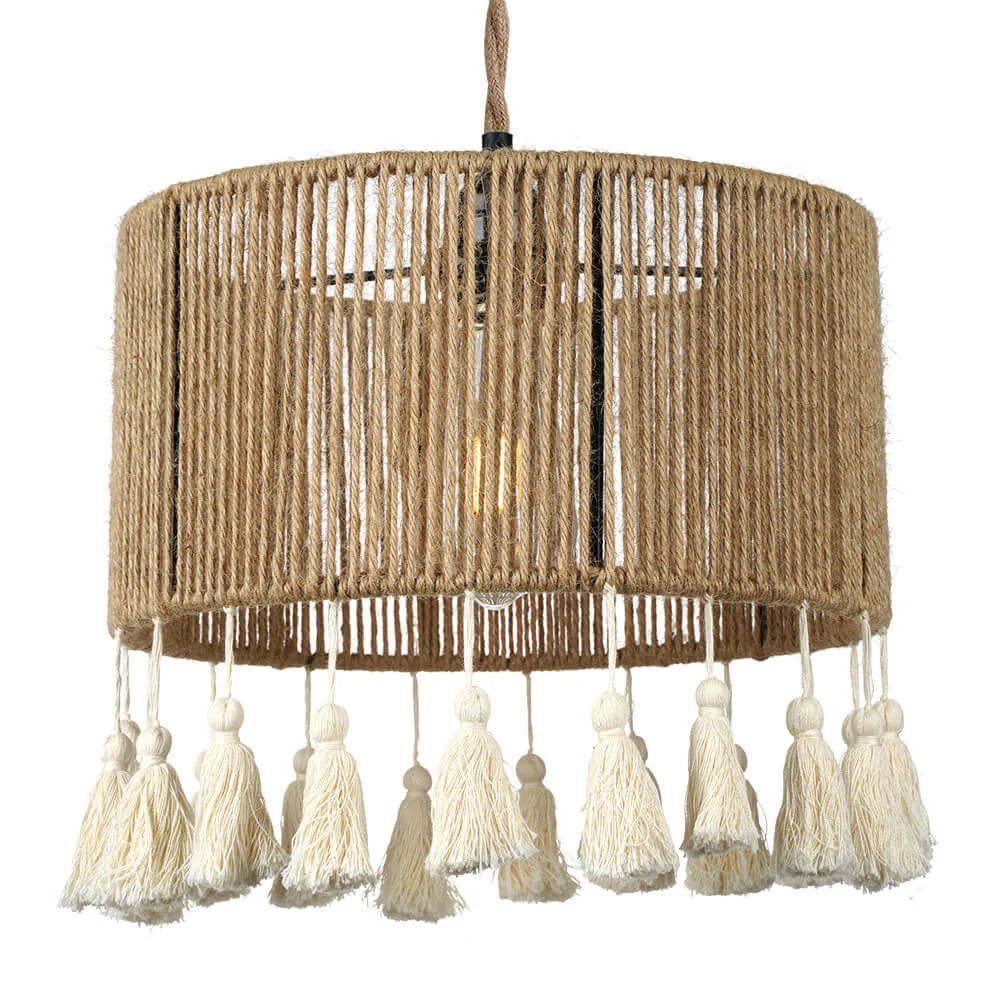 Bohemian Woven Rope Chandelier, Rustic Pendant Light for Kitchen & Bedroom Decor 11.81''W