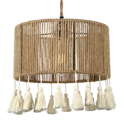 Bohemian Woven Rope Chandelier, Rustic Pendant Light for Kitchen & Bedroom Decor 11.81''W