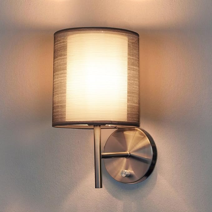 Modern indoor wall light, double layer fabric shade wall light with unique rotary switch, bedroom atmosphere simple wall light bedside woven wall spotlight lighting fixture