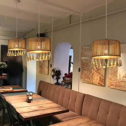 Bohemian Woven Rope Chandelier, Rustic Pendant Light for Kitchen & Bedroom Decor 11.81''W